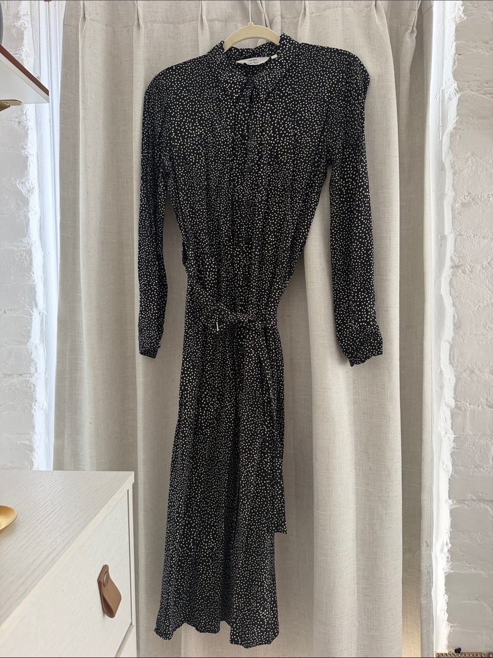 Black Long Sleeve Midi Dress with Belt